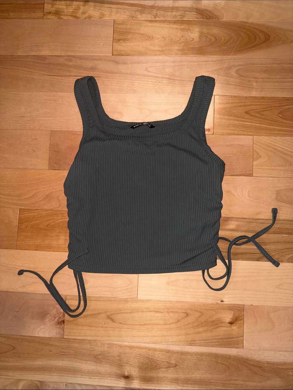 Dark Gray Ribbed Tank Top with Side Ties - Women S